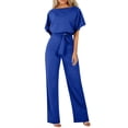 thumbnail image 1 of Huankd Womens Summer Casual Short Sleeve Pants Suit Beach Vacation Romper Belted Dressy Wedding Guest Jumpsuit Jumper Royal Blue M, 1 of 5