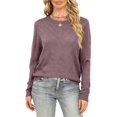 thumbnail image 1 of Huankd Womens Sweaters Crew Neck Long Sleeve Tops Knit Soft Pullover Sweaters Cozy Dressy Casual Shirts Fashion Clothing Purple L, 1 of 5