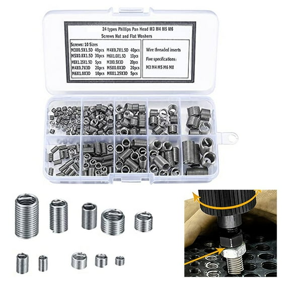 Huanke-200pc Thread rt Stainless Steel Helicoil For M3 to M8 Thread Repair Kit