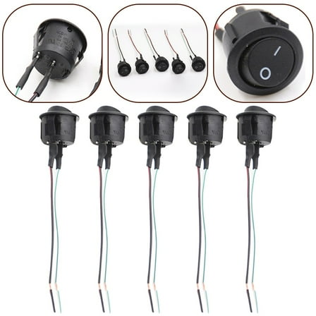 Huanke-5PCS On off round Rocker Switches SPST 20Mm Mini 12 Volt DC Mini Circle Togg