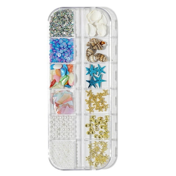 Huanledash 1 Box Nail Decoration Ocean Style Creative Shape Plentiful Quantity Multiple Styles Wide Application Decorative Plastic 3D Natural Starfish Seashell Nail Art Charms Decor Nail Supplies