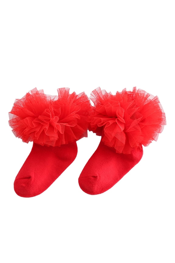 1 Pair Lace Socks Frilly Lace Cuff Non-slip Cotton Baby Girl Ruffle Lace Socks for Dancing