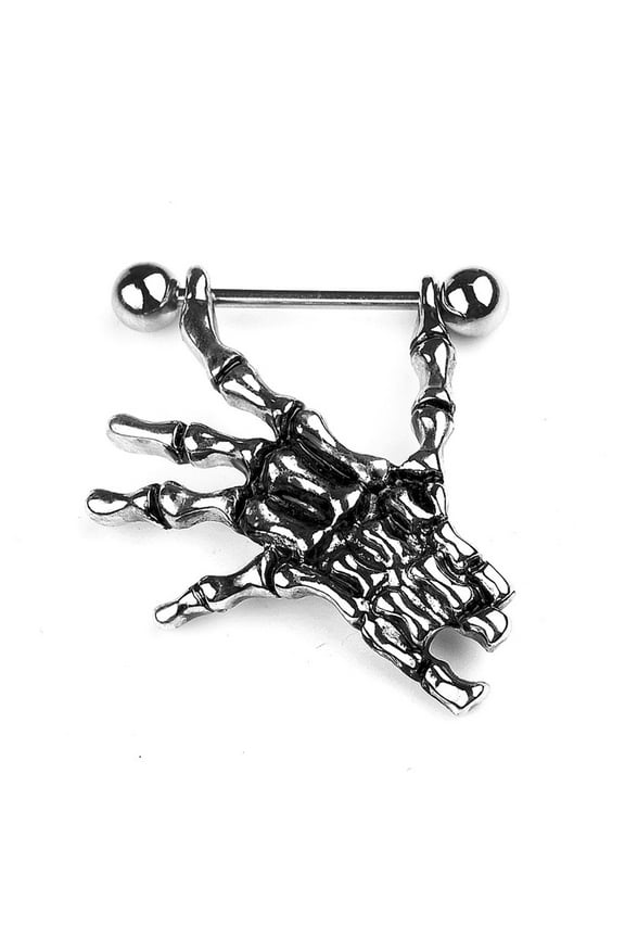 14G Sexy Skeleton Skull Hand Bar Barbell Nipple Shield Ring Punk Body Piercing