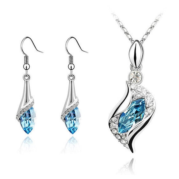 Huanledash 2Pcs/Set Exquisite Workmanship Noble Necklace Earrings Set Beautiful Shining Faux Crystal Pendant Necklace Hook Earrings Jewelry Accessory