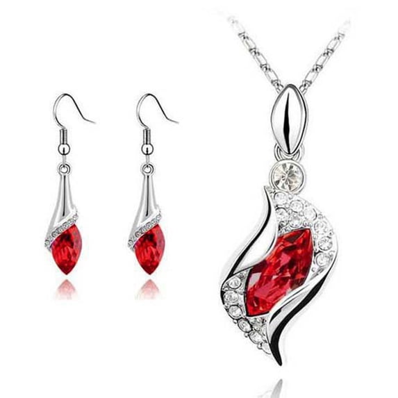 Huanledash 2Pcs/Set Exquisite Workmanship Noble Necklace Earrings Set Beautiful Shining Faux Crystal Pendant Necklace Hook Earrings Jewelry Accessory