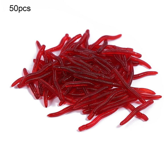Huanledash 50 Pcs Artificial Earthworm Red Worm Lures Carp Baits Lure Soft Fishing Bait Tackle