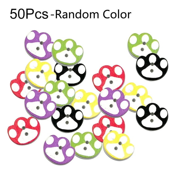 Huanledash 50Pcs Paw Footprint Wooden Button Sewing Scrapbooking Cards Craft DIY Decoration