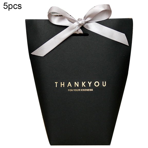 Huanledash 5Pcs Folding Paper Bags Ribbon Box Thank You Wedding Party Gift Sweets Holder