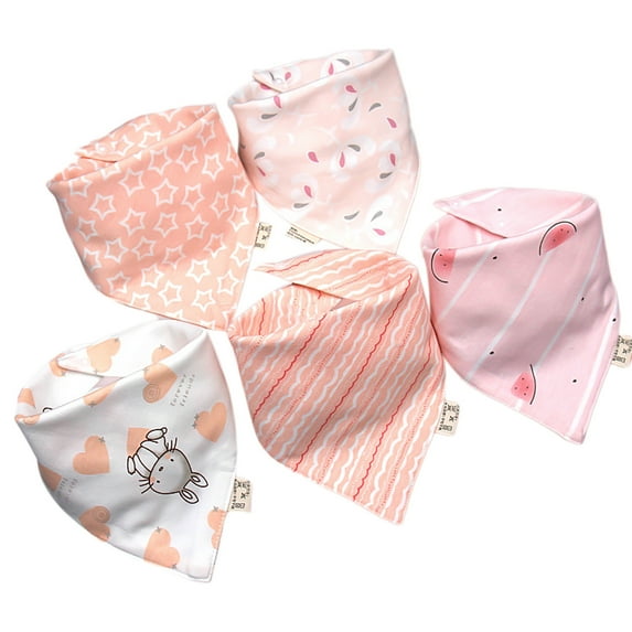 Huanledash 5Pcs Saliva Towels Cartoon Pattern Water Absorbent Double-layer Baby Bandana Drool Bibs for Infant Accessories