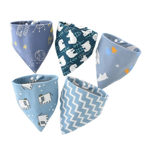 Huanledash 5Pcs Saliva Towels Cartoon Pattern Water Absorbent Double-layer Baby Bandana Drool Bibs for Infant Accessories