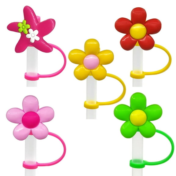 Huanledash 5Pcs Straw Cover for Tumbler Dustproof Straw Topper Lollipop Design Silicone Straw Tips Lids Cute Straw Protector Straw Decoration Party Favors