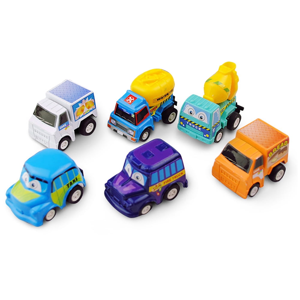 Huanledash 6Pcs Cartoon Pull Back Diecast Car Truck Model Kids Toddlers