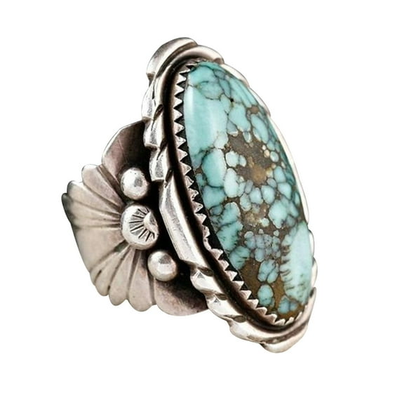 Huanledash Antique Women Men Oval Turquoise Carved Finger Ring Cosplay Party Jewelry Gift