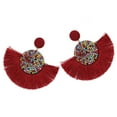 thumbnail image 1 of Huanledash Bohemia Women Fan Shape Tassel Rhinestone Inlaid Ear Stud Earrings Jewelry Gift, 1 of 6