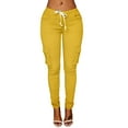 thumbnail image 1 of Huanledash Casual Women Solid Color Skinny Cargo Pants Pockets Drawstring Joggers Trousers, 1 of 8