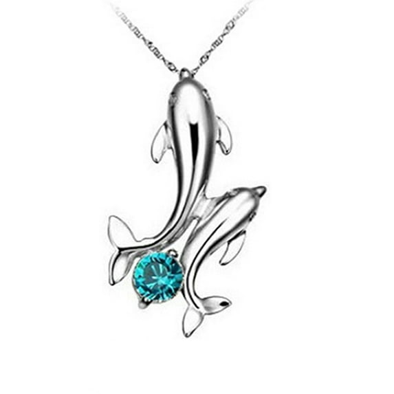 Huanledash Cute Silver Plated Double Dolphins Pendant Charm Chain Necklace Lady Jewelry