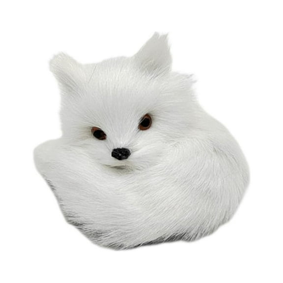 Huanledash Cute Simulation Fox Lovely Realistic Mini Animal Figure Plush Toy Ornament Plastic Faux Fur Fox Figurines Animal Model Ornament Car Decoration