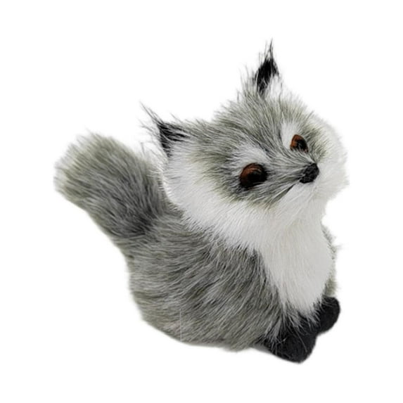 Huanledash Cute Simulation Fox Lovely Realistic Mini Animal Figure Plush Toy Ornament Plastic Faux Fur Fox Figurines Animal Model Ornament Car Decoration