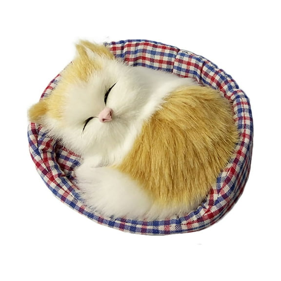 Huanledash Cute Simulation Sounding Sleeping Cat Plush Mat Toy with Nest Kid Children Gift