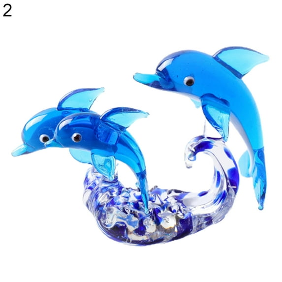 Huanledash Dolphin Statue Clear Vivid Colorful Lovely Small Animal Glass Miniature Home Decoration