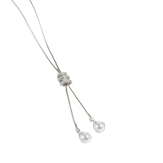 Huanledash Fashion Charm Rhinestone Faux Pearls Pendant Long Necklace Women Sweater Chains