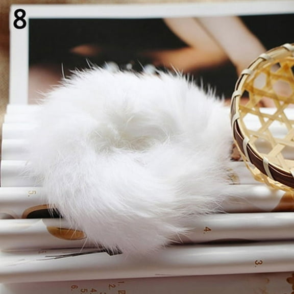 Huanledash Fashion Soft Faux Fur Scrunchie Elastic Solid Hair Rope Ponytail Tail Hold Hair Band
