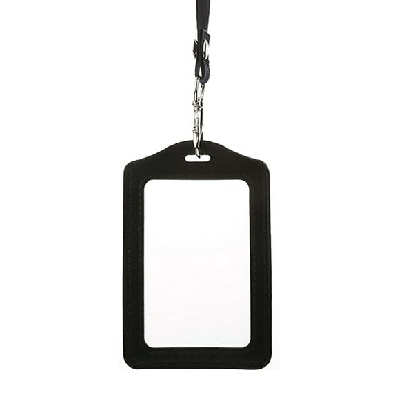 Huanledash Fashionable ID Badge Card Holder Faux Leather Frame Clear Case Cover Lanyard