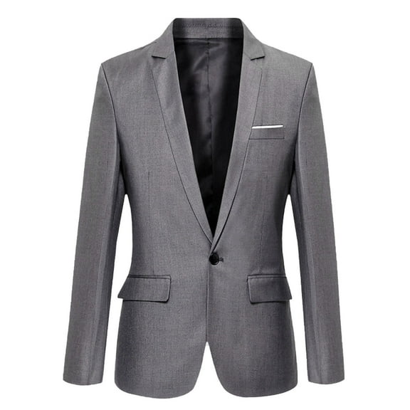 Huanledash Flap Pockets Long Sleeve Men Blazer Solid Color Single Button Lapel Suit Jacket Male Clothing