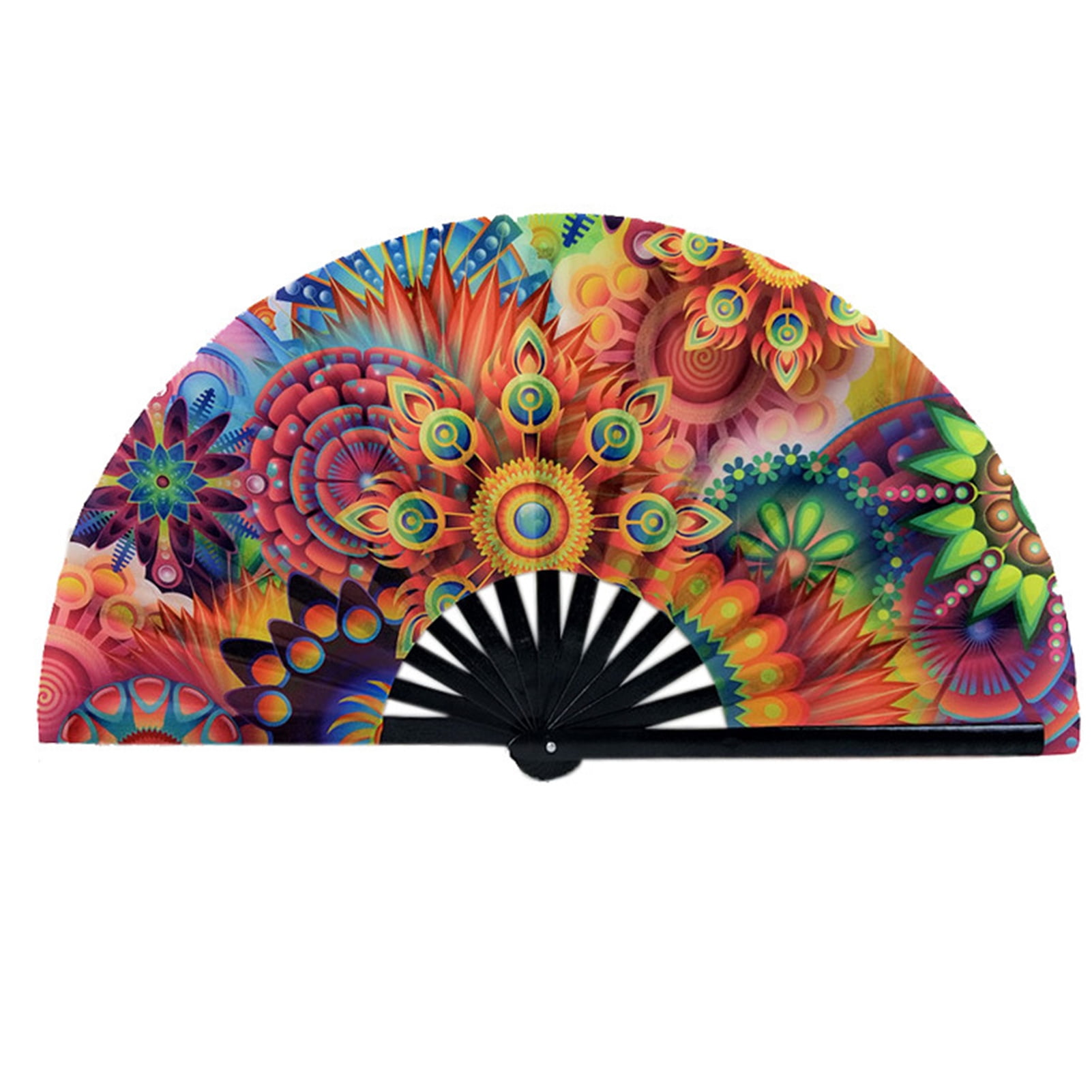 Huanledash Folding Fan Colorful Holographic Rave Fan Bamboo Ribs Hand ...
