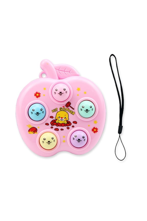 Game Console Pendant with Lanyard Lovely Colorful Cartoon Print Nostalgic Hand-brain Coordination Fidget Toy Whack-a-mole Key Ring Mini Decompression Toy Stress Relief Gift