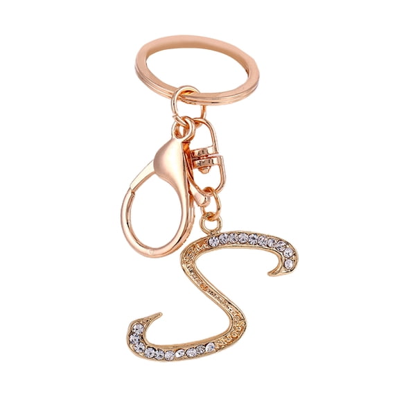 Huanledash Key Chain 26 Letters Rhinestone Unisex Compact Long Lasting Key Ring Bag Decoration