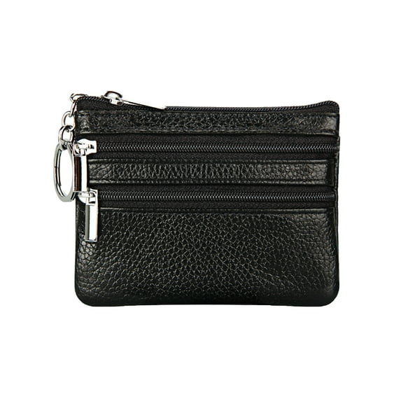 Huanledash Key Ring Multi Slots Women Wallet Bright Color 3 Zipper Pockets Faux Leather Coin Purse for Daily Using