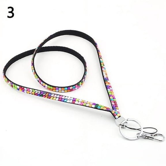 Huanledash Luxury Rhinestone Bling Shiny Custom Lanyard ID Badge Cellphone Key Holder Ring