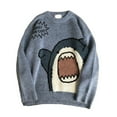 thumbnail image 1 of Huanledash Men Sweater Cartoon Shark Print Round Neck All Match Student Sweater for Daily Wear, 1 of 8
