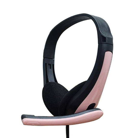 Huanledash Over-Ear USB Wired Headset with Noise Reduction Mic, Pink
