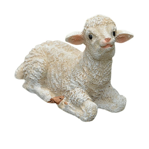 Huanledash Pastoral Sheep Sculpture Decorative Lying Position Bonsai Simulation Lamb Ornaments Garden Decor