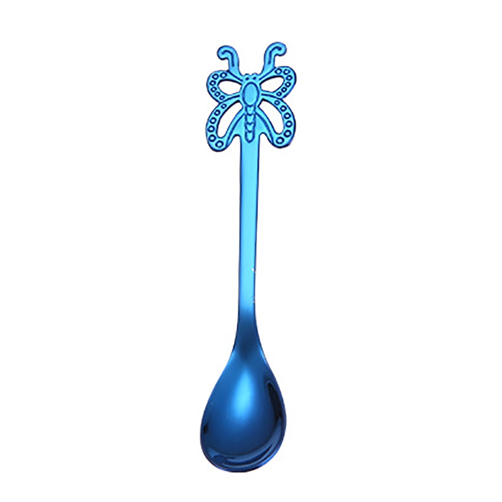 Huanledash Portable Butterfly Stainless Steel Tea Dessert Spoon Fork ...
