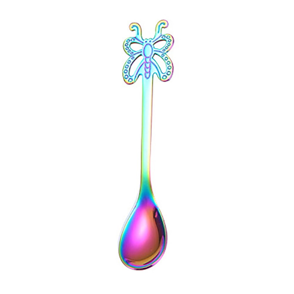 Huanledash Portable Butterfly Stainless Steel Tea Dessert Spoon Fork ...