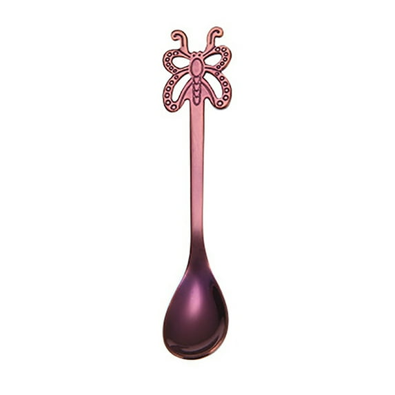 Huanledash Portable Butterfly Stainless Steel Tea Dessert Spoon Fork Kitchen Tableware