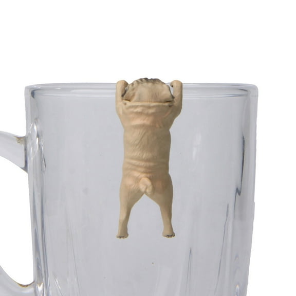 Huanledash Realistic Mini Pug Dog Figurine Hanging on Cup Rim DIY Fairy Garden Accessory