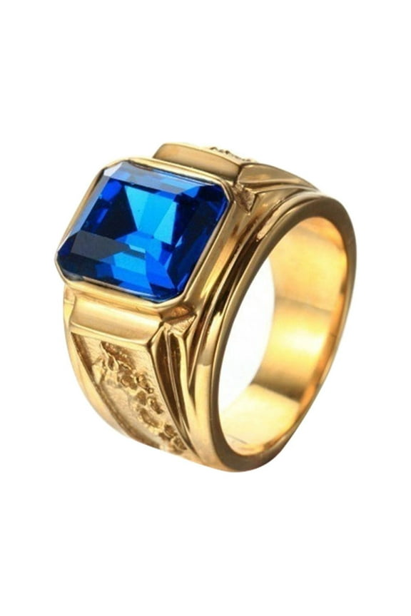 Retro Dragon Carving Square Rhinestone Copper Finger Ring Men Jewelry Decor Gift