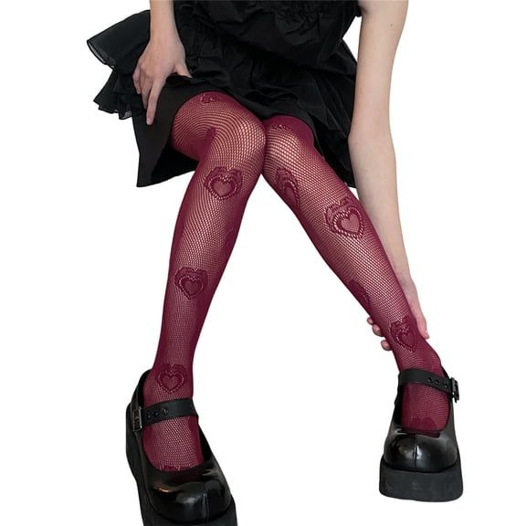 Huanledash See-through High-Waist Thin Women Pantyhose Sexy Heart Hollowed Out Fishnet Stockings