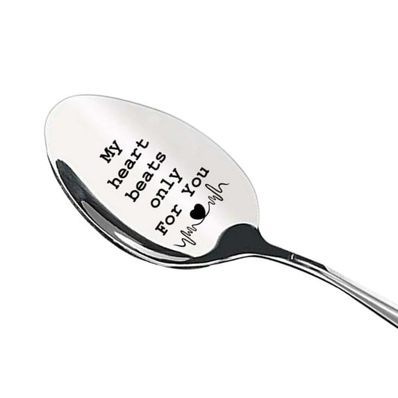 Huanledash Soup Spoon Glossy Easy Clean Romantic Lettering Stainless Steel Free Engraved Coffee Spoon Restaurant Supplies