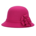 thumbnail image 1 of Huanledash Vintage Women Imitation Woolen Solid Color Flower Decor Bucket Hat Bowler Cap, 1 of 8