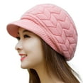 thumbnail image 1 of Huanledash Visor Beret Cap Peaked Slouchy Plush Lining Stretchy Plain Ears Protection Solid Color Autumn Winter Women Knitted Hat for Outdoor, 1 of 8