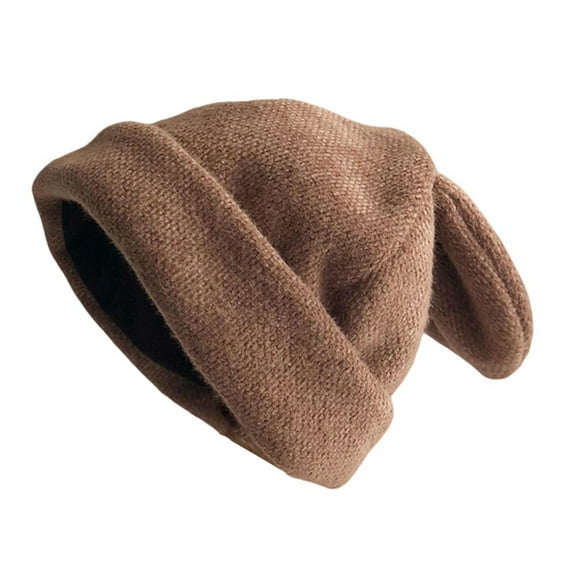 Huanledash Winter Beanie Flanging Knitting Bunny Ears Good Stretch Ability High Flexibility Keep Warm Unisex Style 3D Rabbit Ears Beanie Hat for Everyday Life