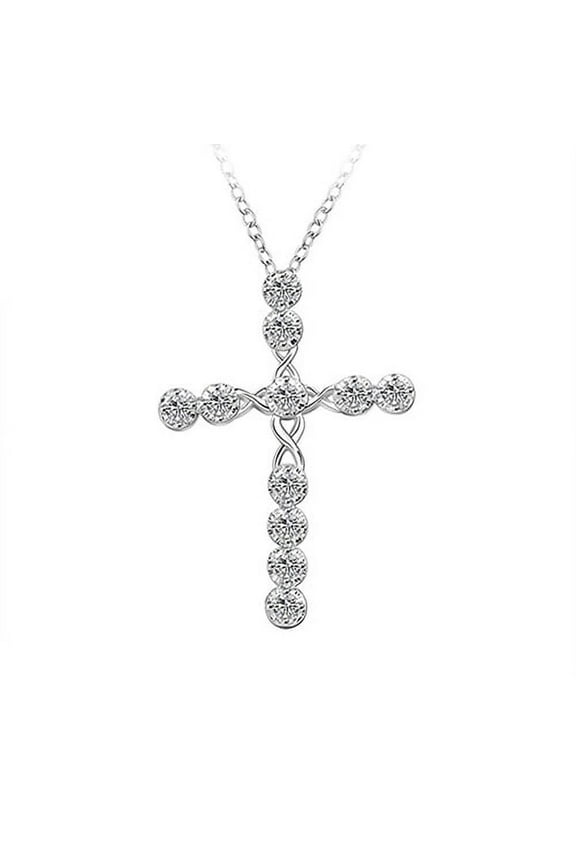 Women 925 Sterling Silver Plated Cross Zircon Pendant Necklace Chain Jewelry