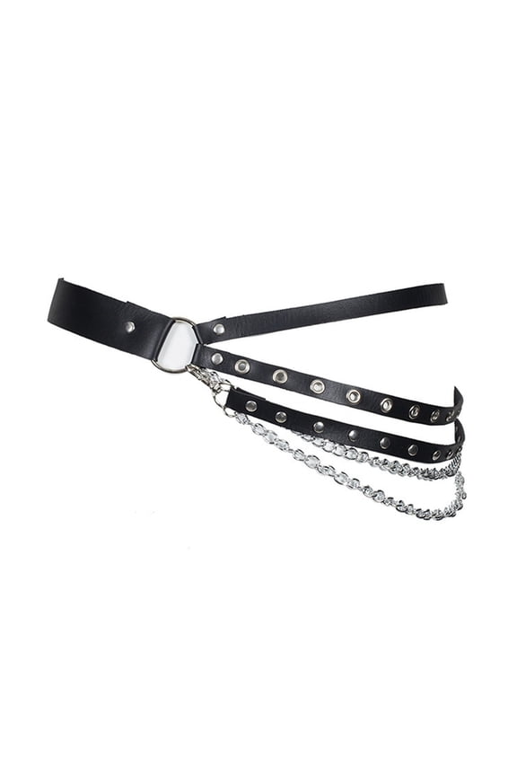 Women Party Belt Hip Hop Gothic Chain Rivet Multi Straps Decorative Faux Leather Punk Pants Matching Women Waist Strap Clothes Accessory