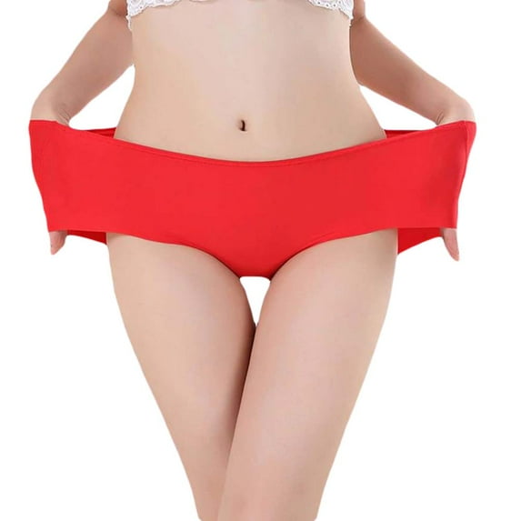 Huanledash Women Plus Size Stretchy Seamless Solid Color Middle Waist Underwear Panties