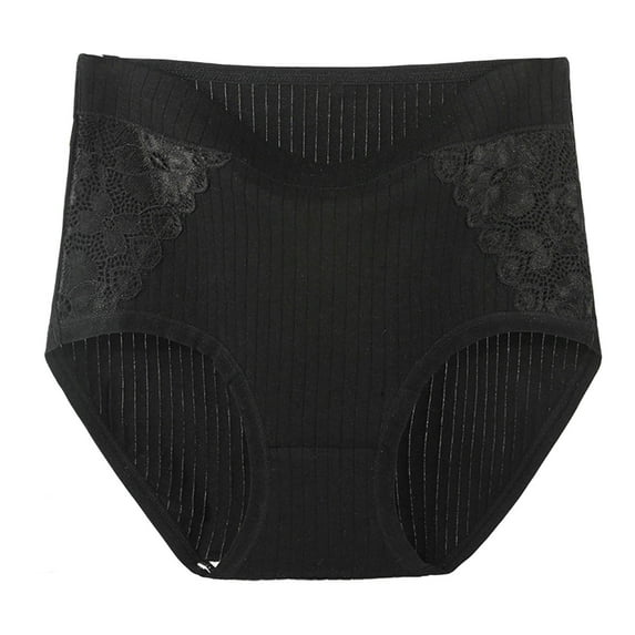 Huanledash Women Underpants Plus Size Lace Patchwork High Waist Solid Color Protective Soft Cotton Menstrual Period Women Briefs for Daily Wear